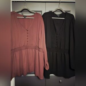 Torrid Babydoll Georgette Pintuck Longsleeve Blouses